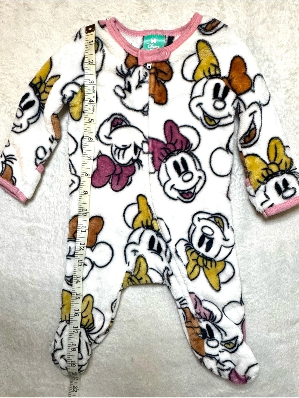 Disney Baby 0-3 months Girls' Minnie Mouse Plush One-Piece with front zipper